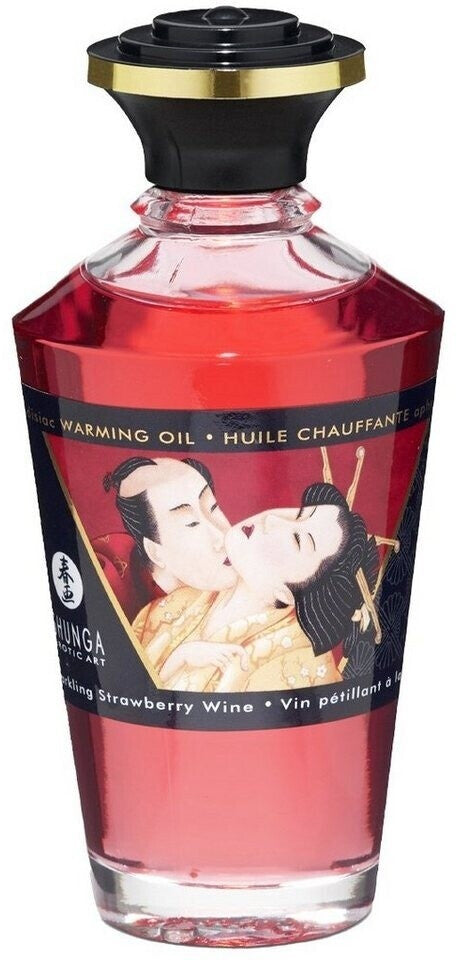 Shunga Huile de massage chauffante - Fraise Vin Pétillant
