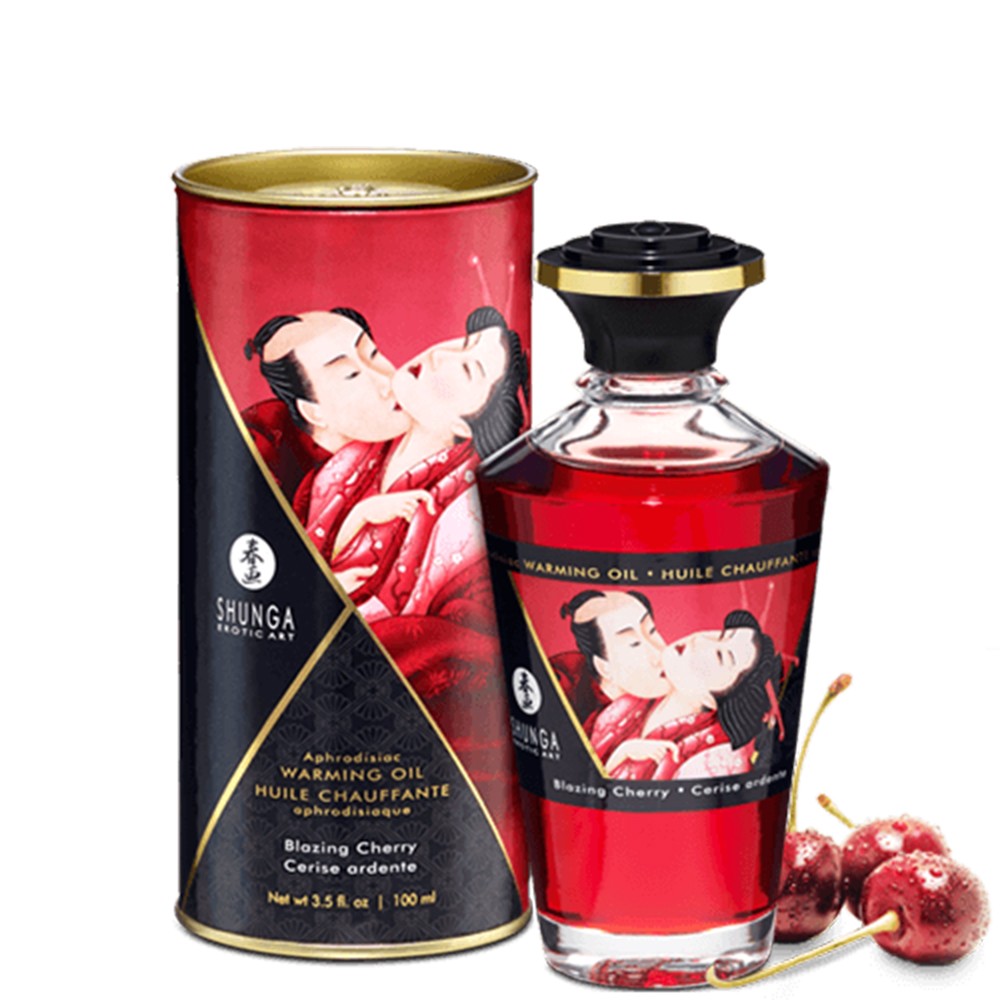 Shunga Huile de massage chauffante - Cerise Ardente