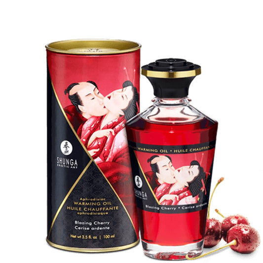 Shunga Huile de massage chauffante - Cerise Ardente