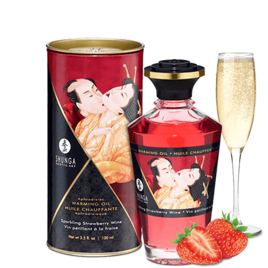 Shunga Huile de massage chauffante - Fraise Vin Pétillant