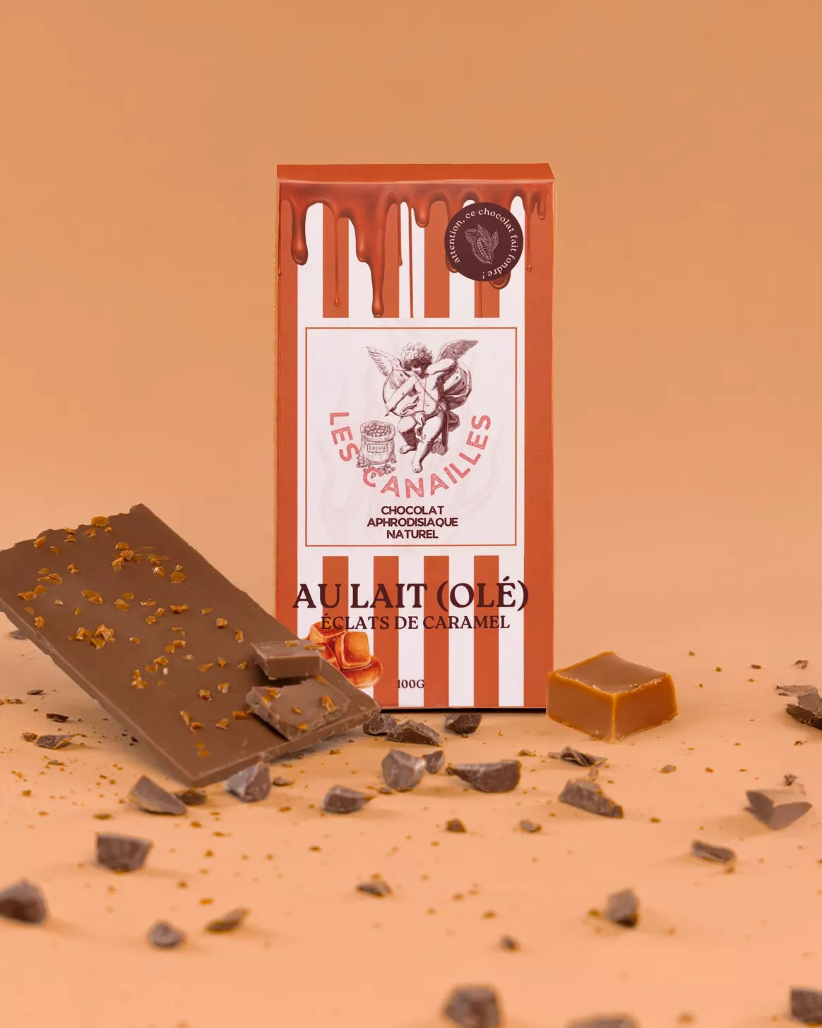 Tablette de chocolat aphrodisiaque - Lait et éclats de Caramel