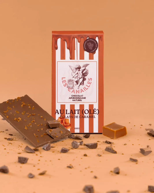 Tablette de chocolat aphrodisiaque - Lait et éclats de Caramel