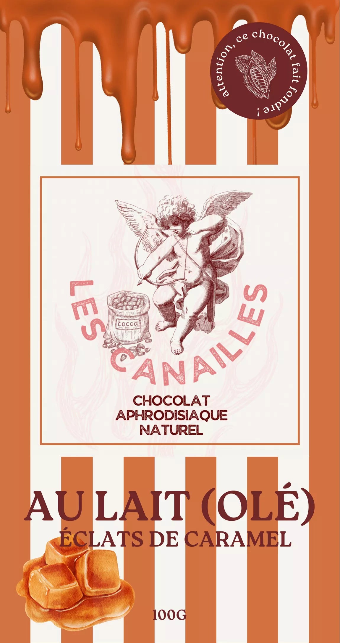 Tablette de chocolat aphrodisiaque - Lait et éclats de Caramel