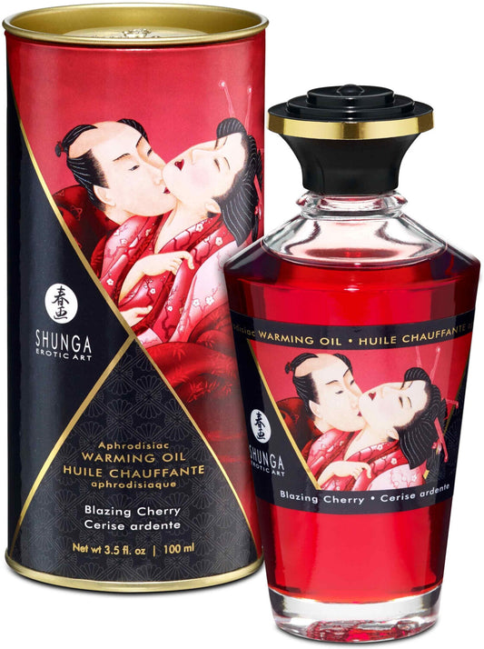 Shunga Huile de massage chauffante - Cerise Ardente