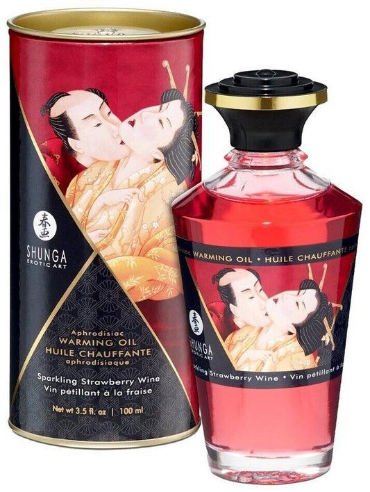 Shunga Huile de massage chauffante - Fraise Vin Pétillant